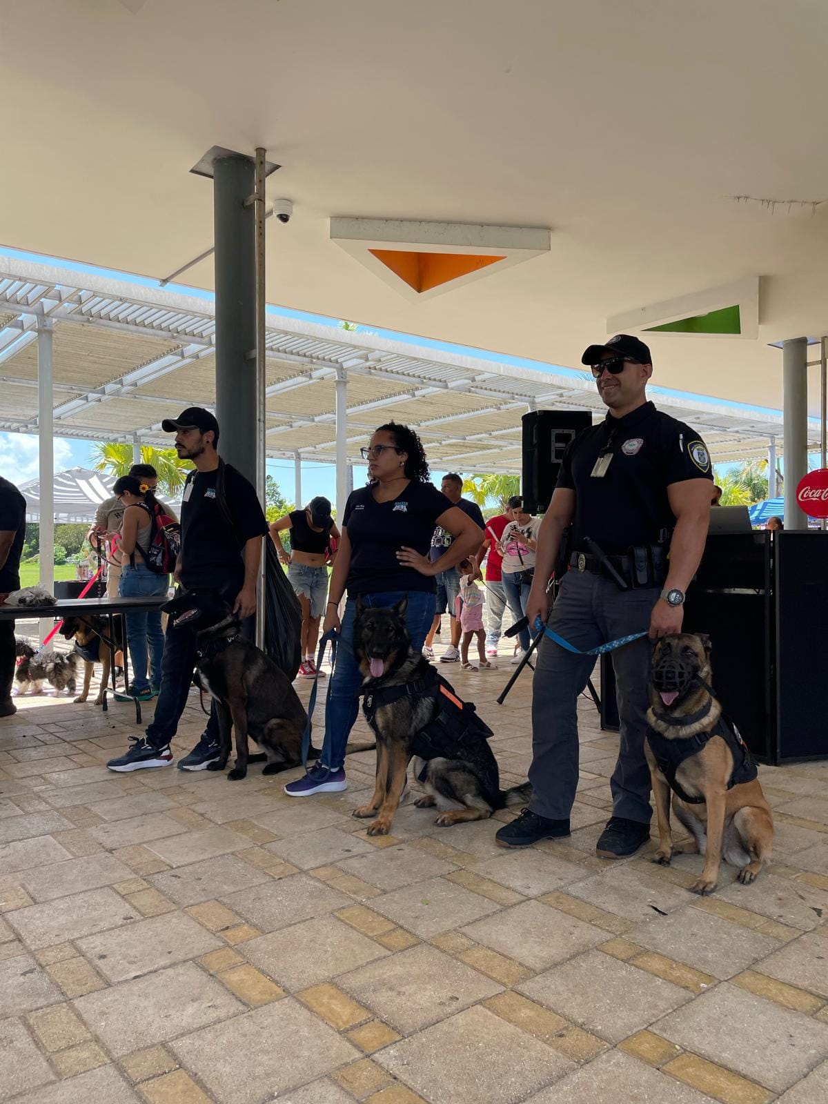 Guías con sus perros en un evento público